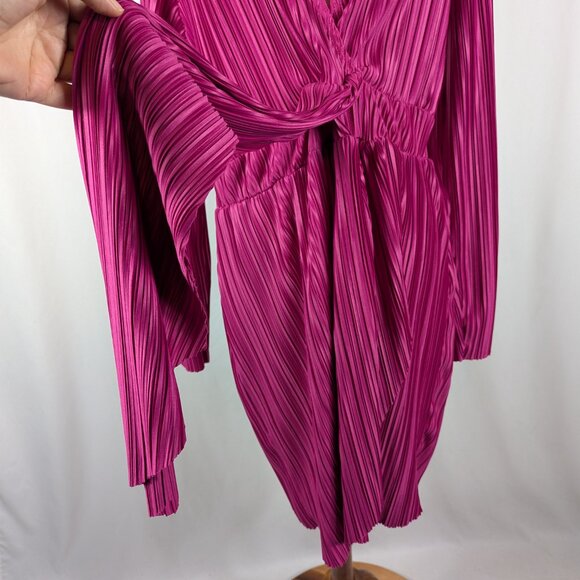 Boohoo Plisse Drape Wrap Dress Hot Pink Ribbed Party Cruise Plus Size US Sz 24 - Picture 5 of 8